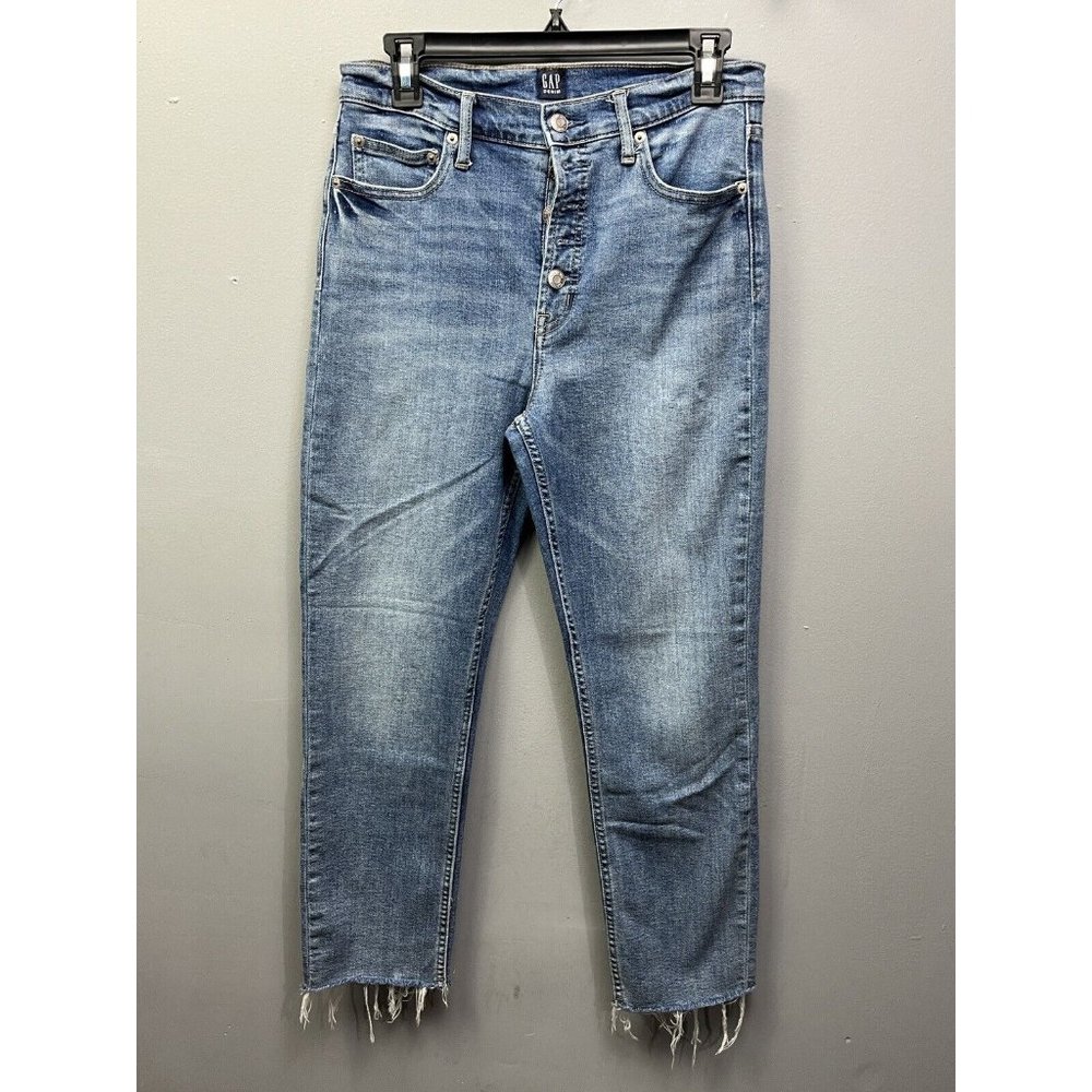 Gap High-Rise Cigarette Jeans 8 / 29 Raw Hem Button Fly Slim Straight Leg Blue